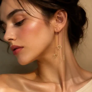 Stainless Steel Heart Threader Earrings